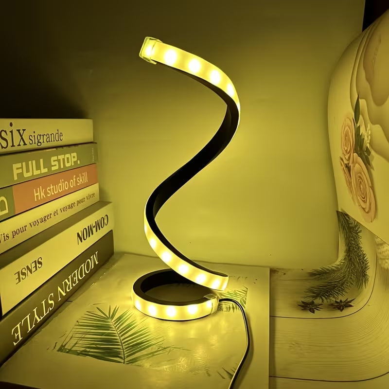 2Pcs Creative Spiral Three-Color Adjustable LED Desk Lamp. Three-Color Dimming. Soft Lighting. Eye-Friendly And Comfortable. Suitable For Bedroom. Living Room. Bathroom. And Home Decor. USB-Powered